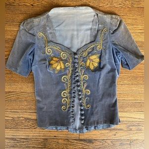 Vintage 30’s 40’s Velvet Embroidered Top / Short Sleeve Jacket